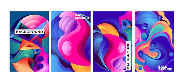 Abstract Colorful Gradient Fluid Background Set. 