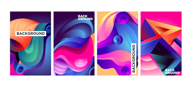 Abstract Colorful Gradient Fluid Background Set. 