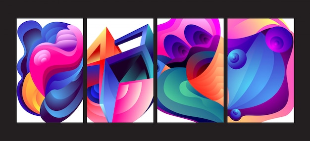 Abstract Colorful Gradient Fluid Background Set. 