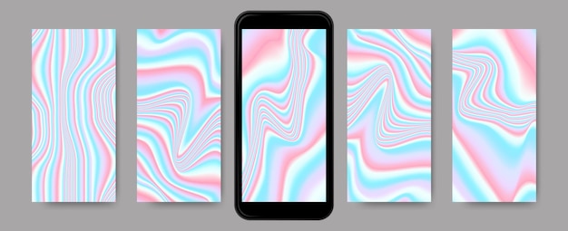 Abstract colorful holographic gradient wallpapers set