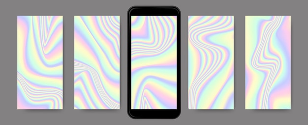 Abstract colorful holographic gradient wallpapers set