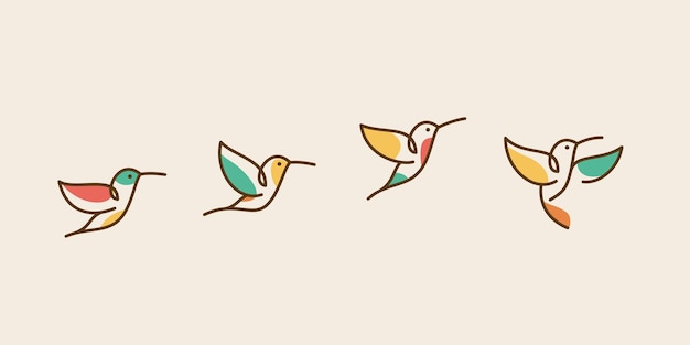 abstract colorful hummingbird vector line art colibri wall art design minimal bird line logo icon