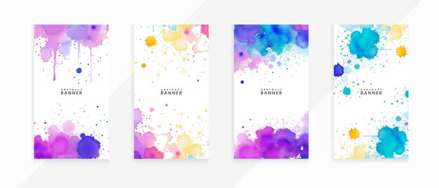 Vettore abstract colorful isolated bright disegnato acquerello spruzzo e macchie set di banner di sfondo