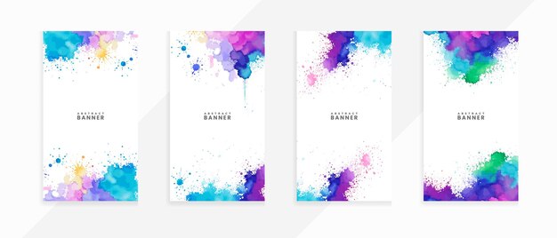 Vettore abstract colorful isolated bright disegnato acquerello spruzzo e macchie set di banner vettoriali