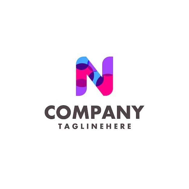 Vector abstract colorful letter n logo design for business company with modern neon color