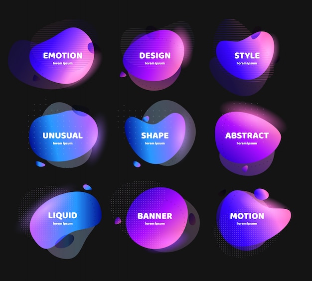 abstract colorful liquid geometric shape set. fluid gradient design for banner, card, brochure. isolated waves. 