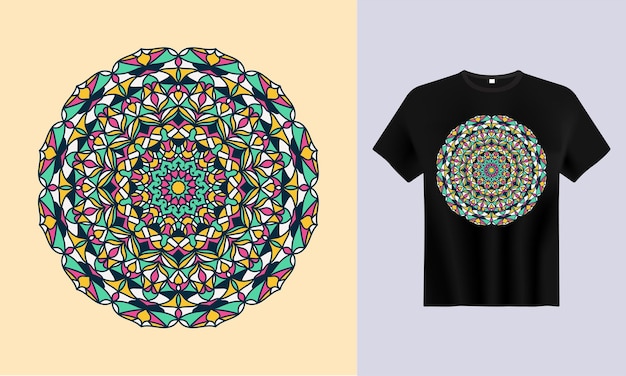 Vector abstract colorful mandala with tshirt design