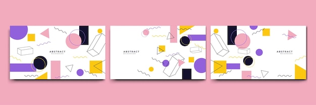 Abstract colorful Memphis flat geometric shapes background Abstract composition with lines square dot triangle circle and wavy flat style Design for poster presentation card cover banner