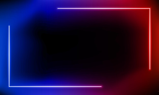 Abstract colorful neon frame background with red blue gradient. 3d render. Rectangular line luminous