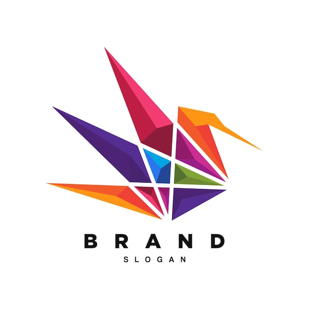 abstract colorful origami bird in stylized triangle polygon logo design vector