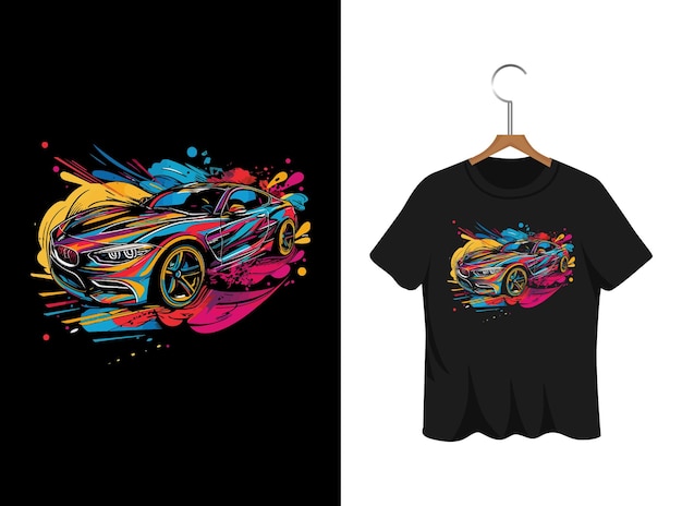 Vector abstract colorful painted car illustration t shirt design artwork