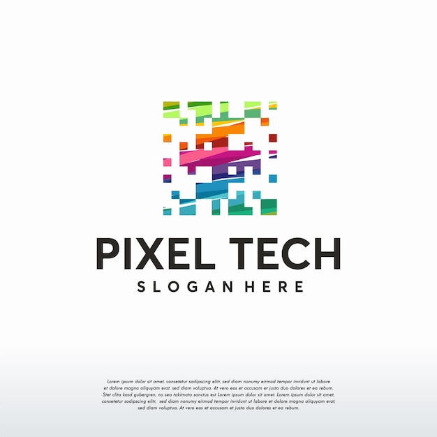 Modello di logo astratto tecnologia pixel colorati