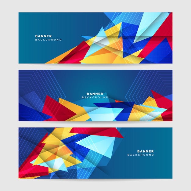 Abstract colorful polygon banner design template Colorful tech web banner with geometric shapes backdrop and gradient colors Vector graphic design banner pattern presentation background