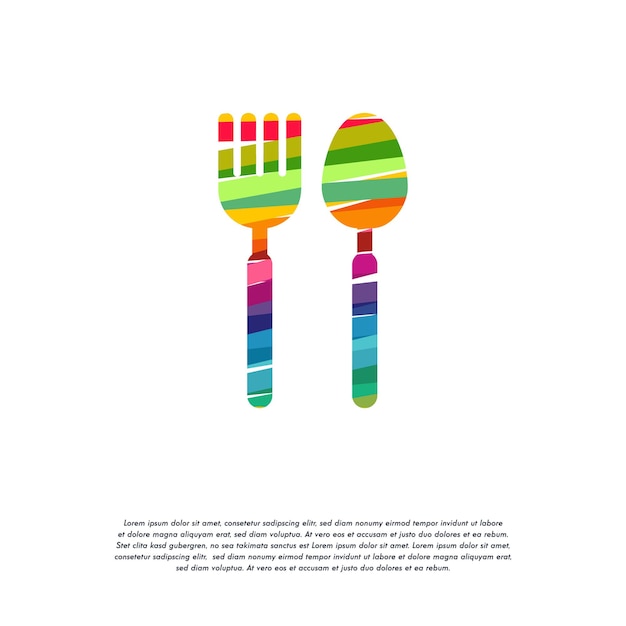 Абстрактный красочный вектор логотипа ложки и вилки, шаблон дизайна логотипа ресторана
