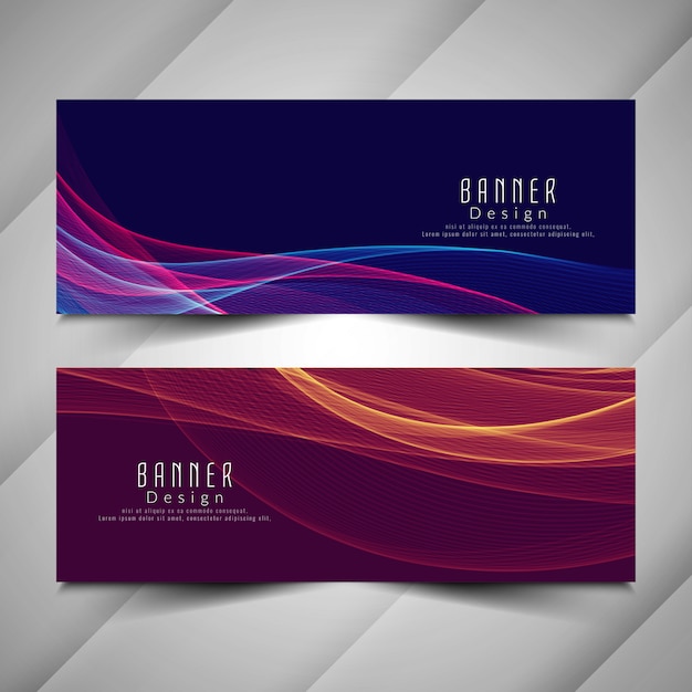 Abstract colorful stylish wavy banners set