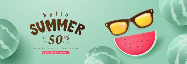 Abstract colorful summer sale banner background with funny watermelon decorate