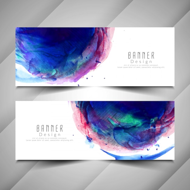 Abstract colorful watercolor banners set