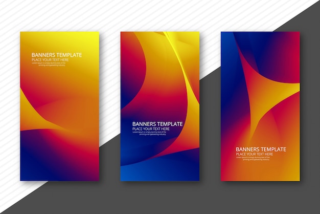 Abstract colorful wavy banners set template design