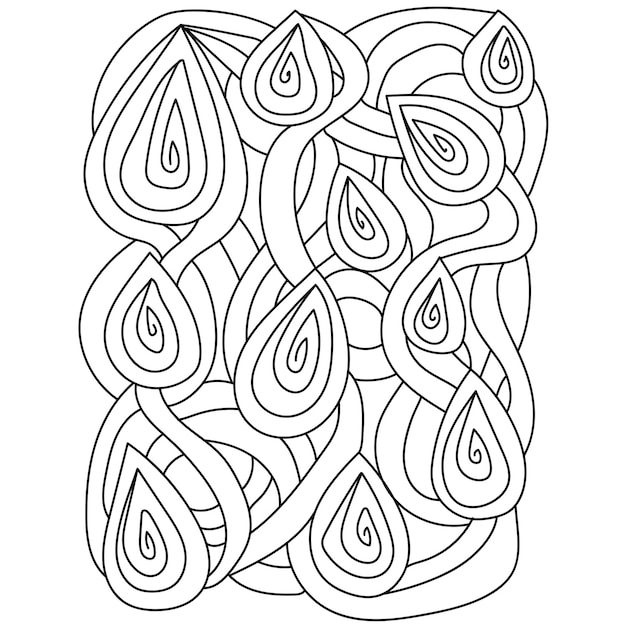 Abstract coloring book page meditative teardrop spirals and stripes for creativity