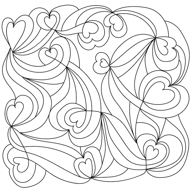 Abstract coloring page with hearts and curls antistress coloring book for adults and children