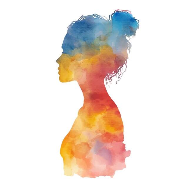 abstract colour silhouette of woman vector illustration in watercolour style