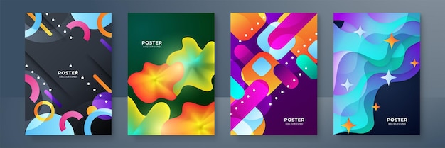 Trama di sfondo con motivo geometrico fluente sfumato alla moda colorato astratto per il design della copertina del poster modello di banner con gradiente di colore minimo forma d'onda vettoriale moderna per brochure e social media