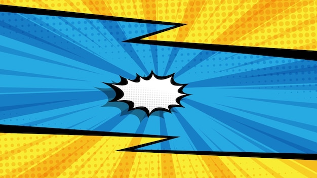 abstract comic book pop art dual cartoon with blank speech bubble halftone dotted background
