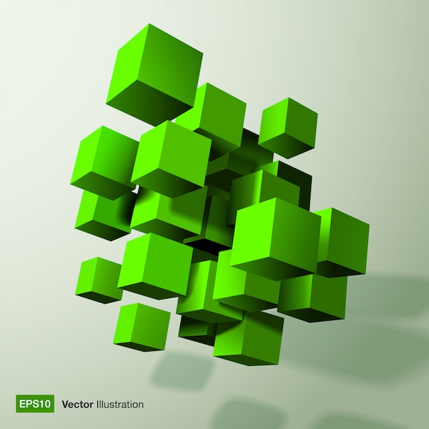 Abstract composition of green 3d cubes.  illustration