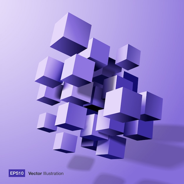 Abstract composition of violet cubes.