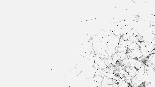 Абстрактная композиция с соединительными точками, линиями и треугольниками на фоне эффекта сплетения