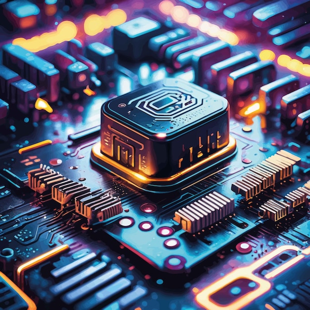 abstract computer circuit board with cpu 3d renderingabstract computer circuit board with cpu 3d