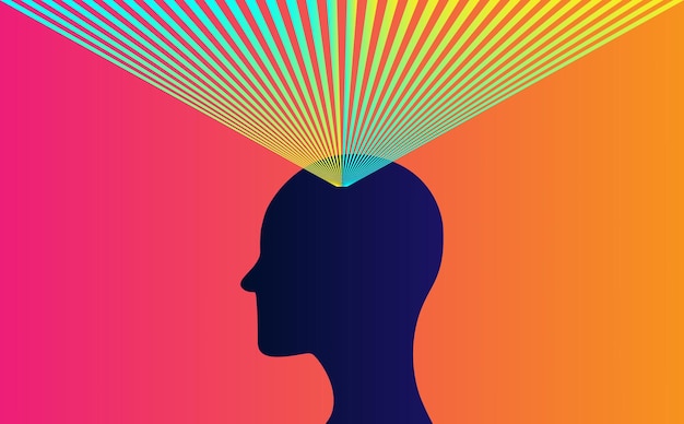 Vector abstract concept illustration of head brain's enlightenment insight idea