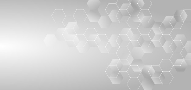 Vector abstract concept, white and gray glowing hexagons.