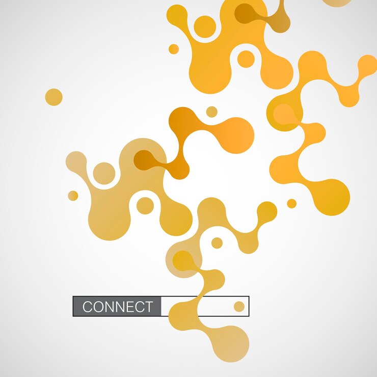 Vector abstract connect yellow molecules on white background