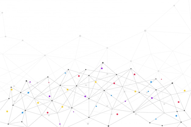Vettore punti e linee di collegamento astratti con fondo geometrico