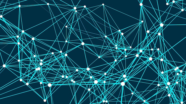 Vector abstract connections are in space background with connecting dots and lines connection structure 3d render