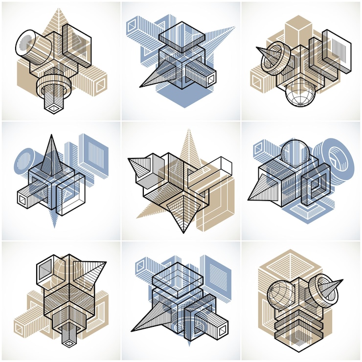 Vector abstract construction isometric designs collection, vector set.