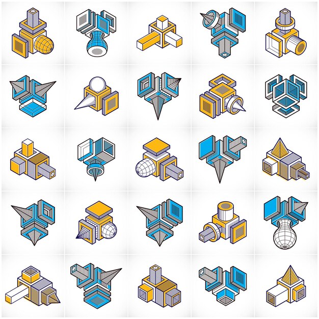 Abstract constructions vector set, dimensional designs collection.