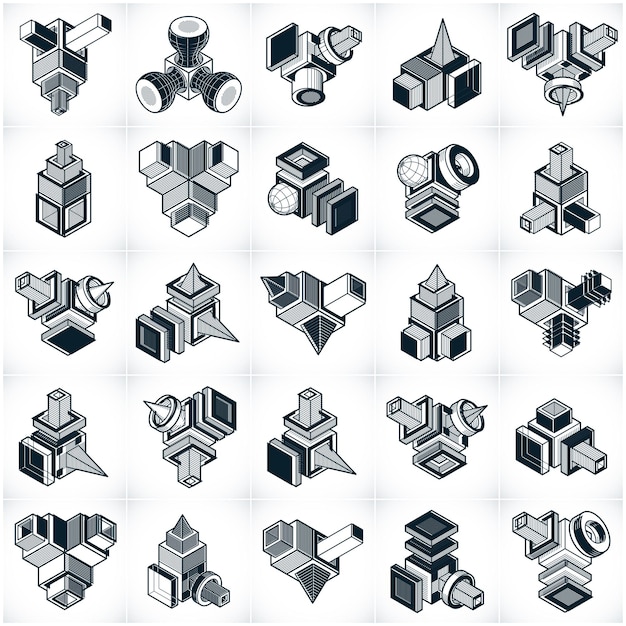 Abstract constructions vector set, dimensional designs collection.