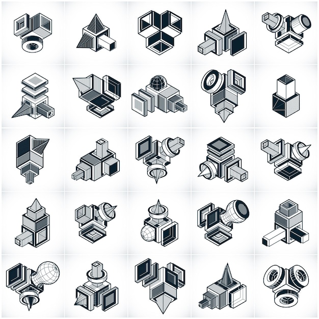 Abstract constructions vector set, dimensional designs collection.