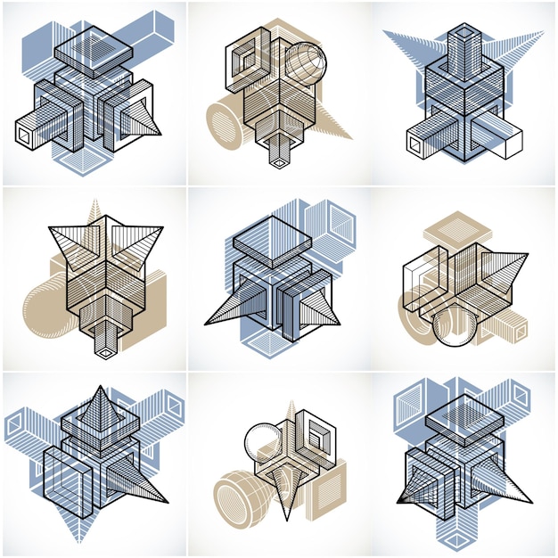 Abstract constructions vector set, dimensional designs collection.