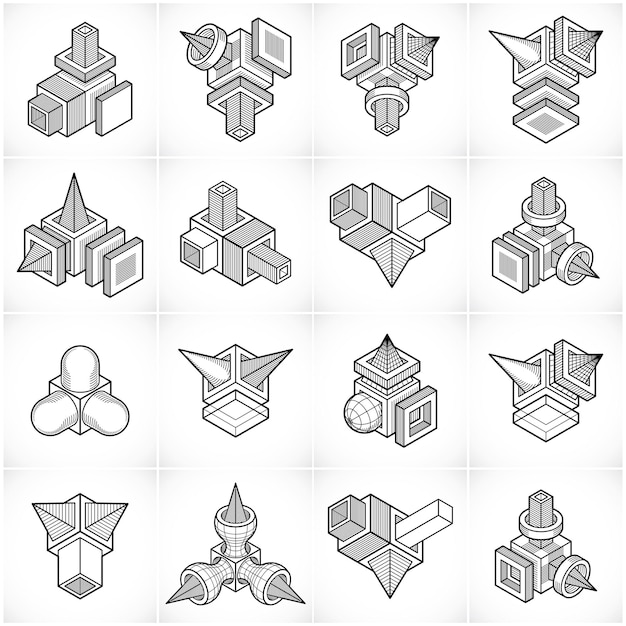 Abstract constructions vector set, dimensional designs collection.