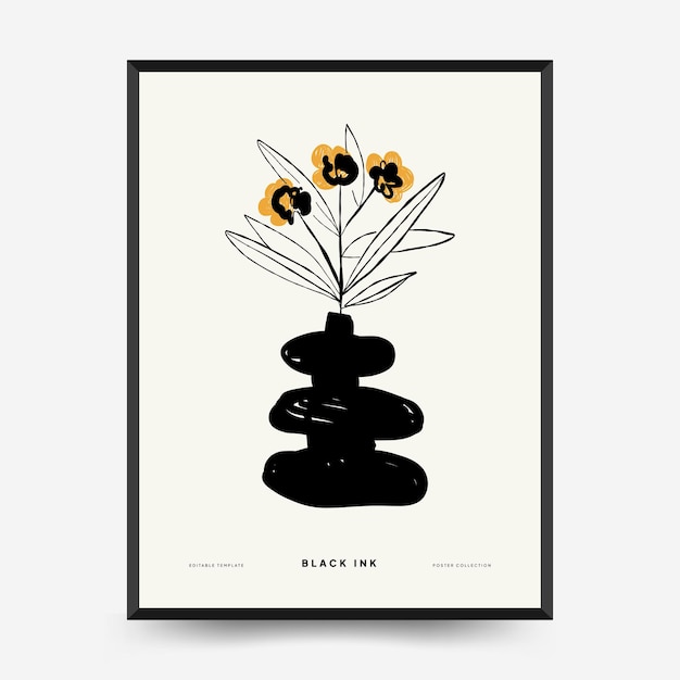 Abstract contemporary mid century modern ink boho poster template