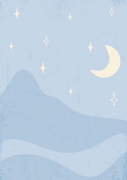 추상 현대 밤 풍경 포스터 달 산과 현대 boho 배경