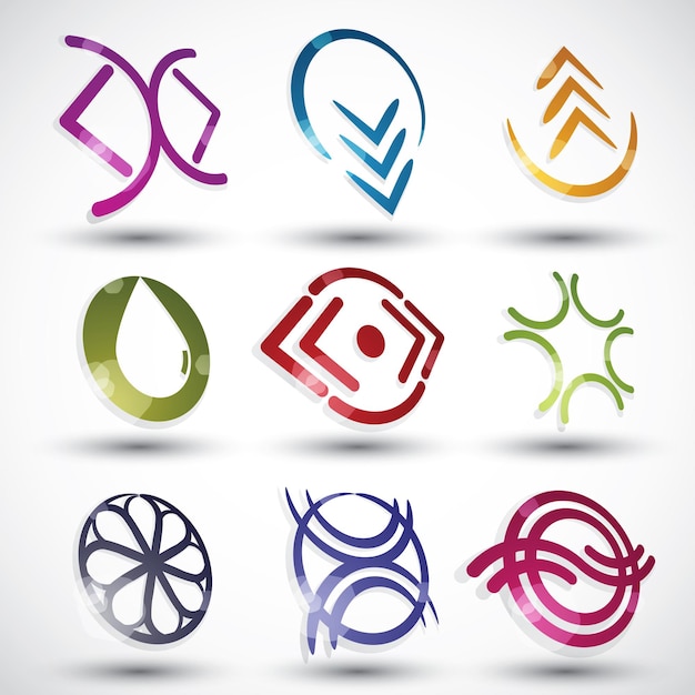 Abstract contemporary style icons, vector designs set, 3d round symbols collection. Template.