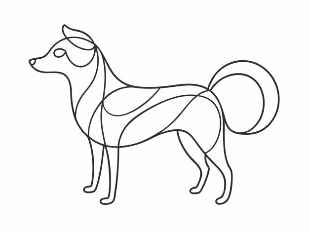 Abstract continu lijnkunstontwerp van hond op witte achtergrond