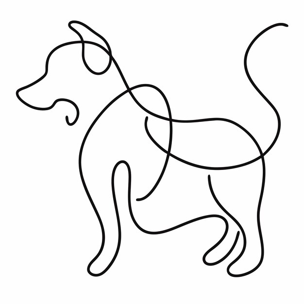 Abstract continu lijnkunstontwerp van hond op witte achtergrond