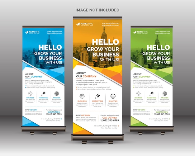 Abstract Corporate Roll Up Banner Standee Template with Creative Polygon Geometric Shapes