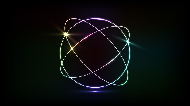 Абстрактный космический динамический цветовой круг фон со светящимся неоновым освещением на темном фоне