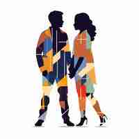 Vector abstract couple silhouette with vitiligo of different nationalities standing together vector concep